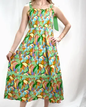 Abstract Print Maxi Dress - Green Mix