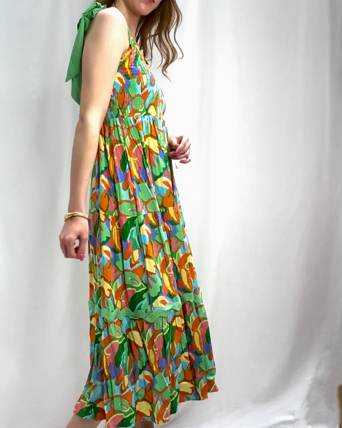 Abstract Print Maxi Dress - Green Mix