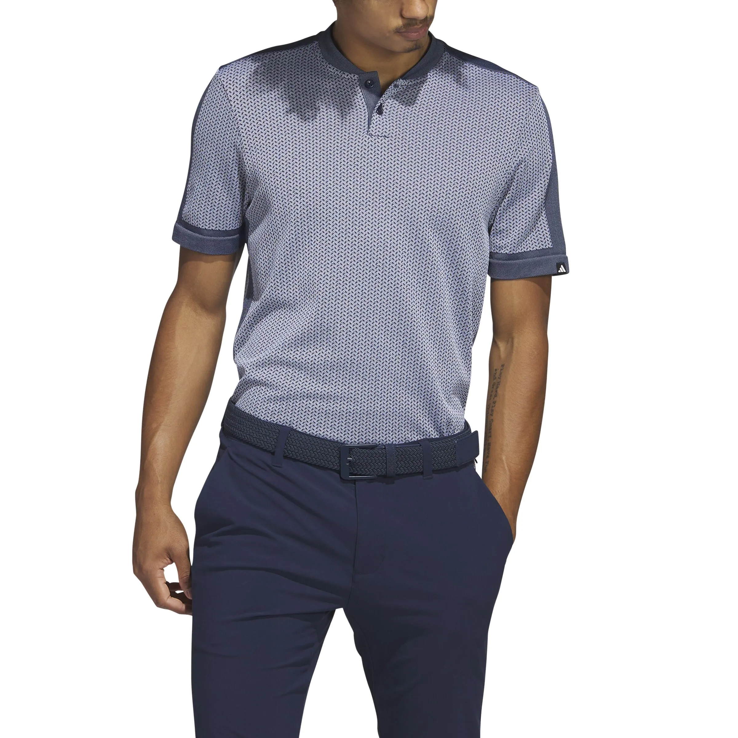 adidas Ultimate365 Tour Textured PRIMEKNIT Golf Polo Shirt- Navy/White SS23