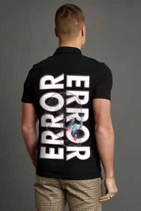 Black Error Back Typographic Printed Polo Tshirt