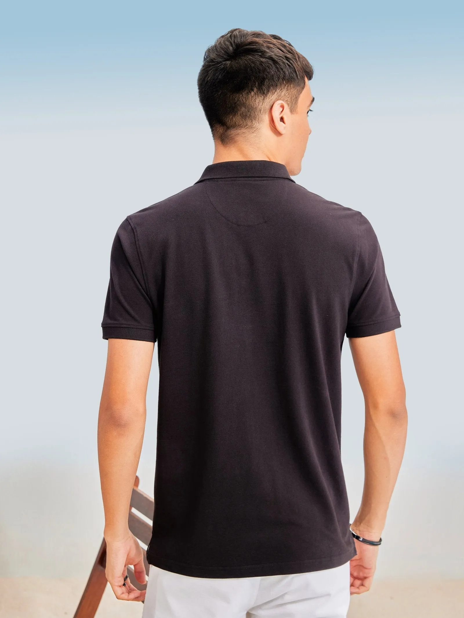 Black Solid Stretch Polo T-Shirt