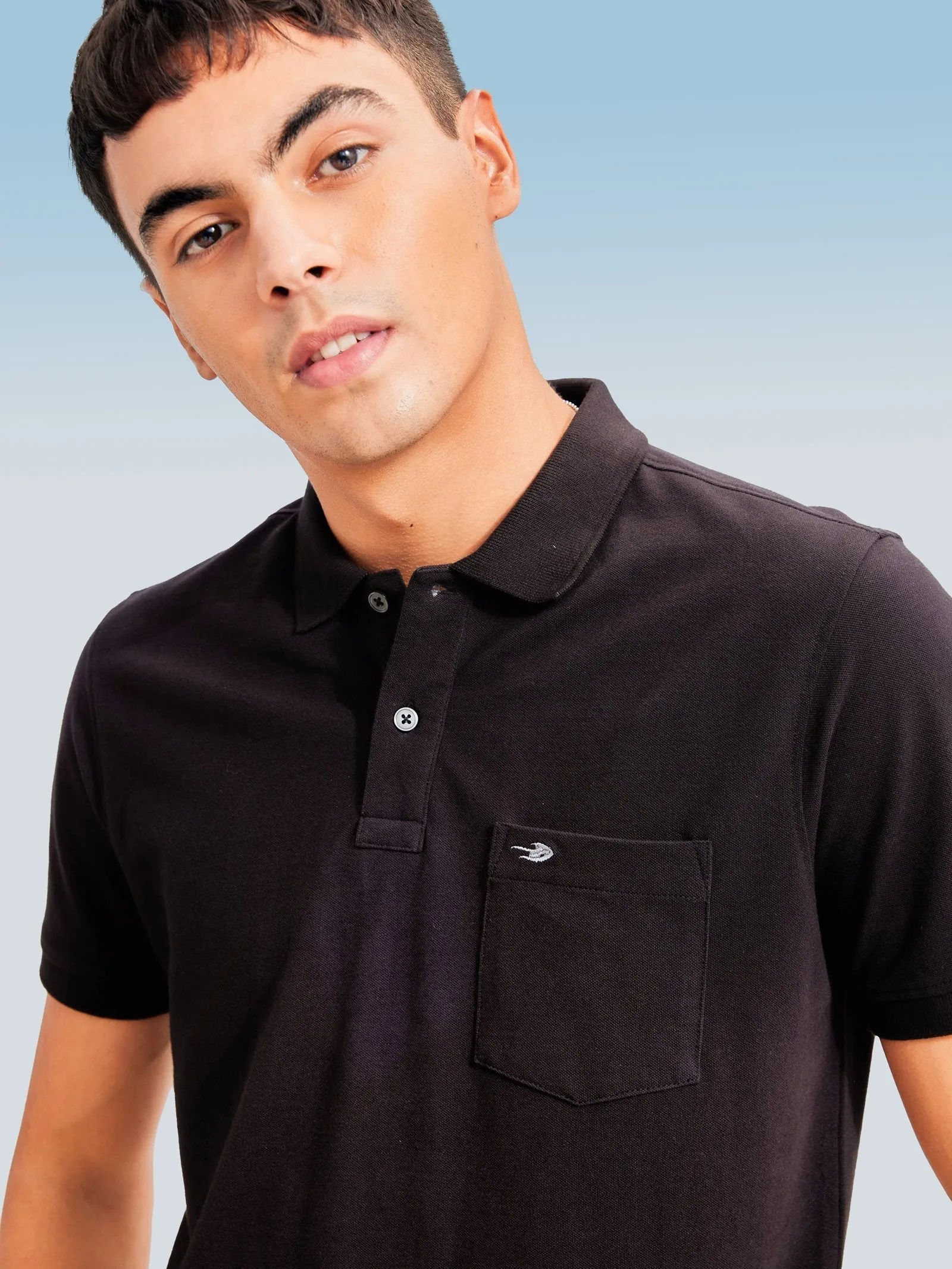 Black Solid Stretch Polo T-Shirt