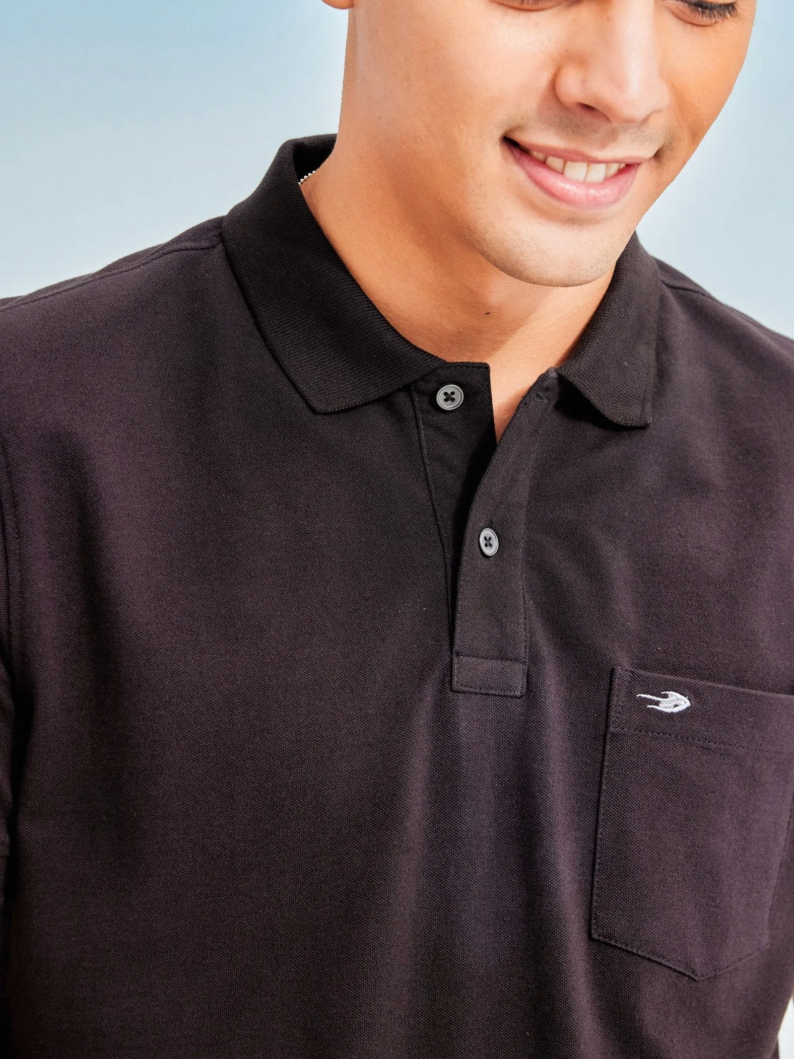 Black Solid Stretch Polo T-Shirt