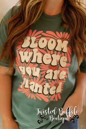 {BLOOM WHERE YOU ARE PLANTED} Floral Sage Crew Neck Tee