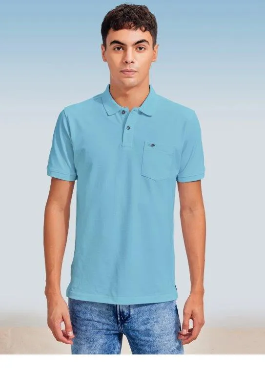 Blue Solid Stretch Polo T-Shirt