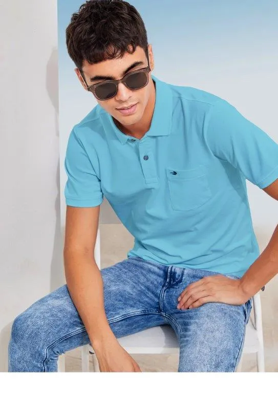 Blue Solid Stretch Polo T-Shirt