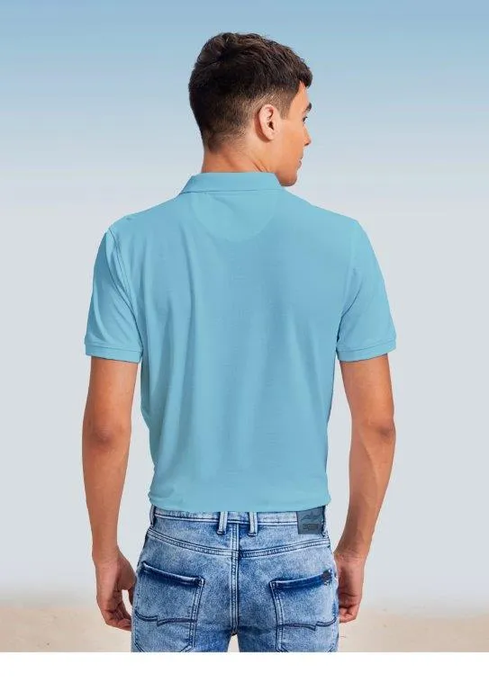 Blue Solid Stretch Polo T-Shirt