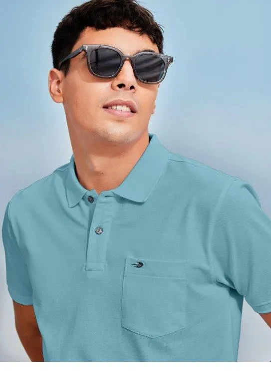 Blue Solid Stretch Polo T-Shirt