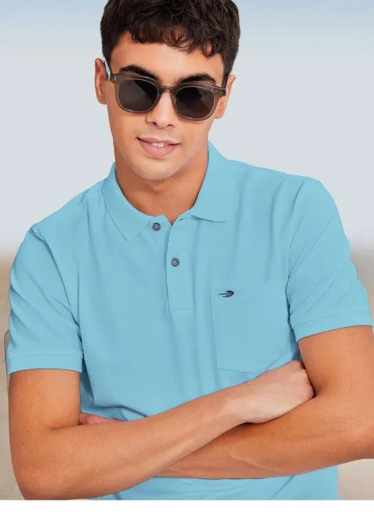 Blue Solid Stretch Polo T-Shirt