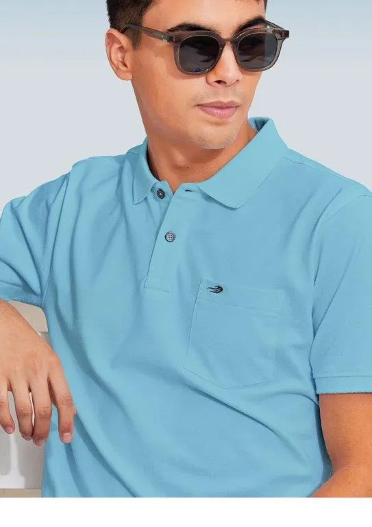 Blue Solid Stretch Polo T-Shirt