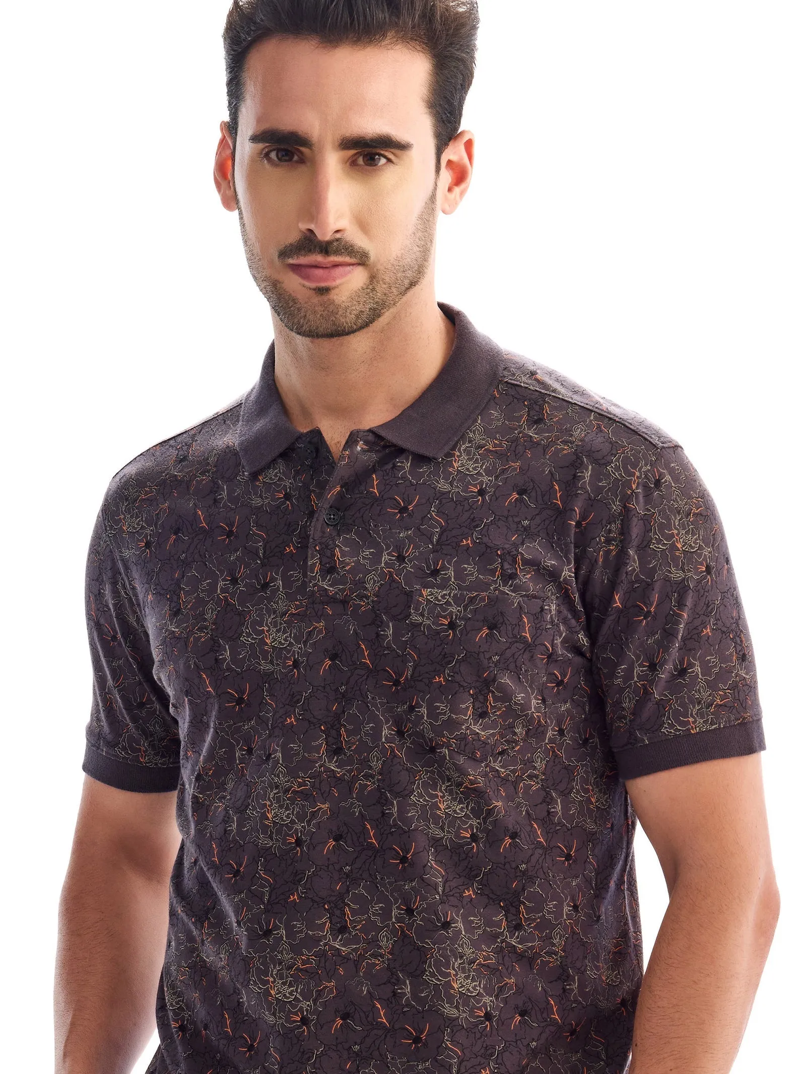 Brown Printed Polo T-Shirt