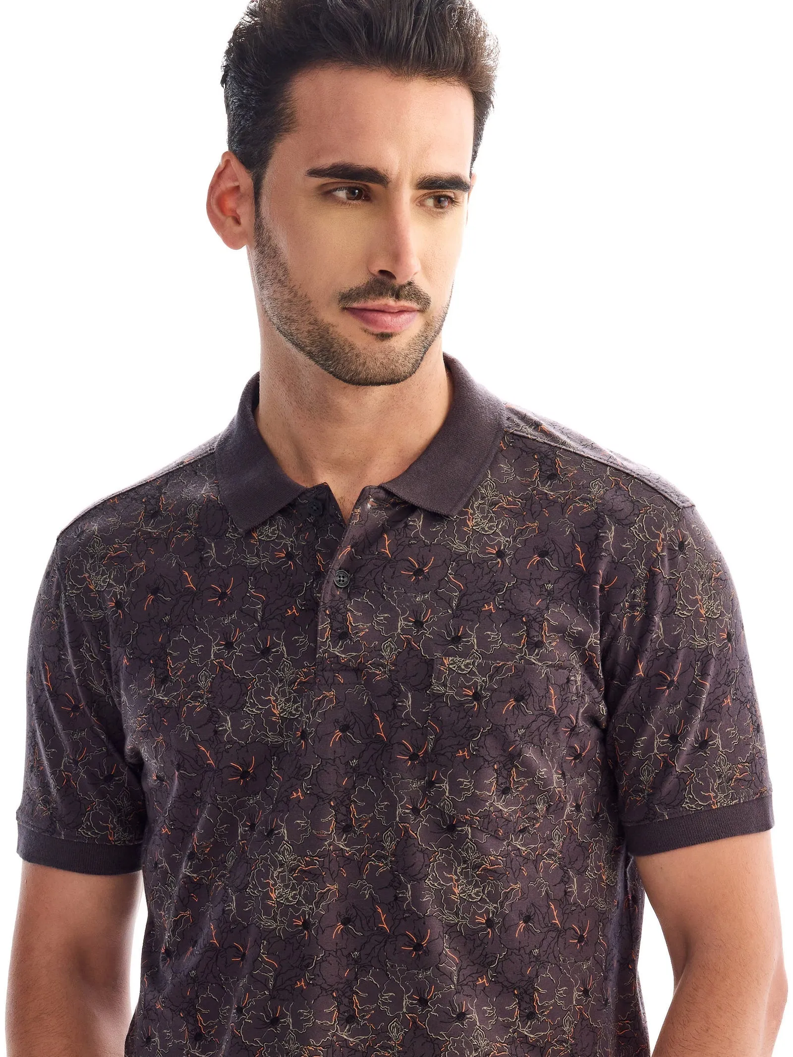 Brown Printed Polo T-Shirt