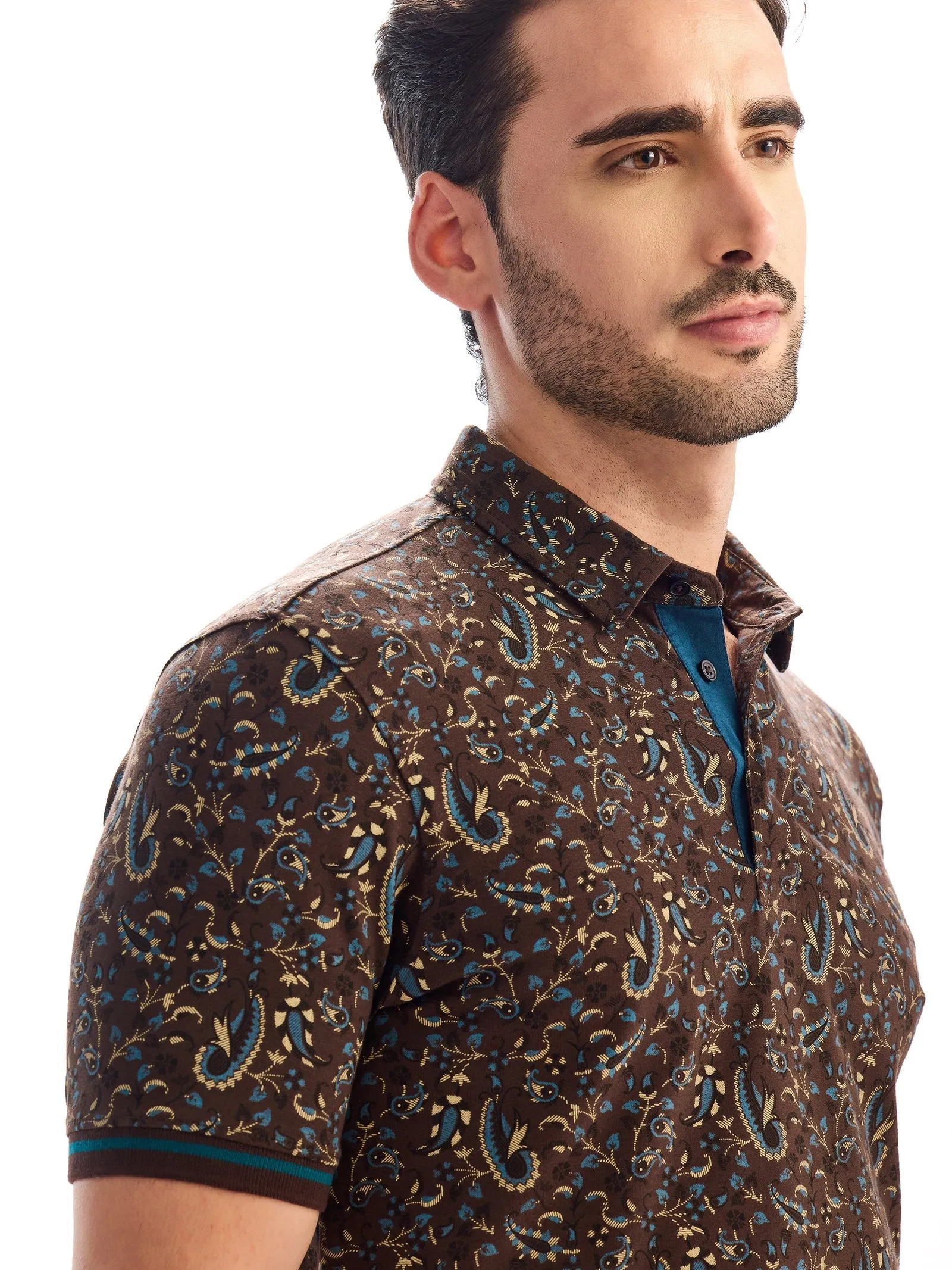 Brown Printed Polo T-Shirt