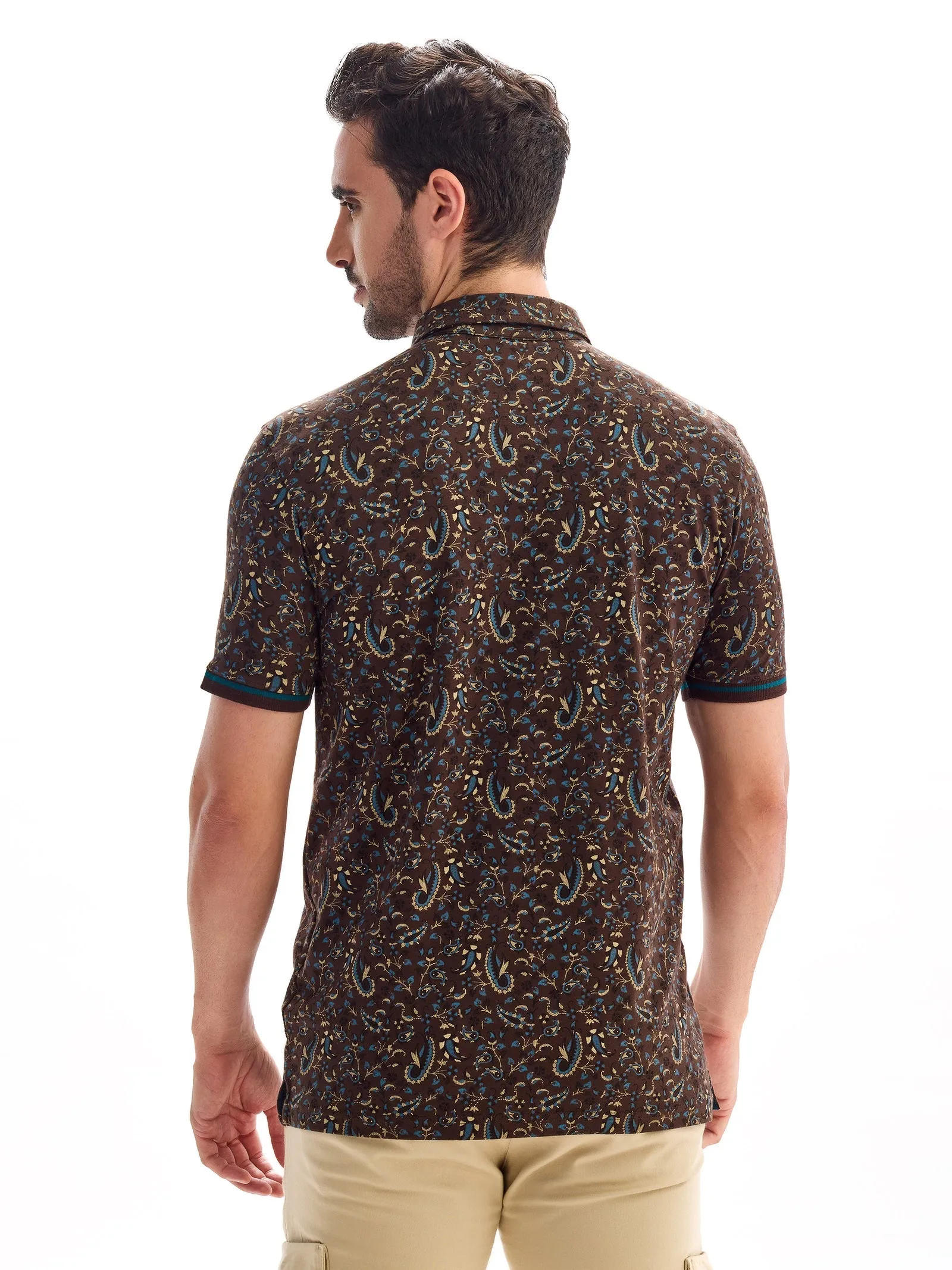 Brown Printed Polo T-Shirt