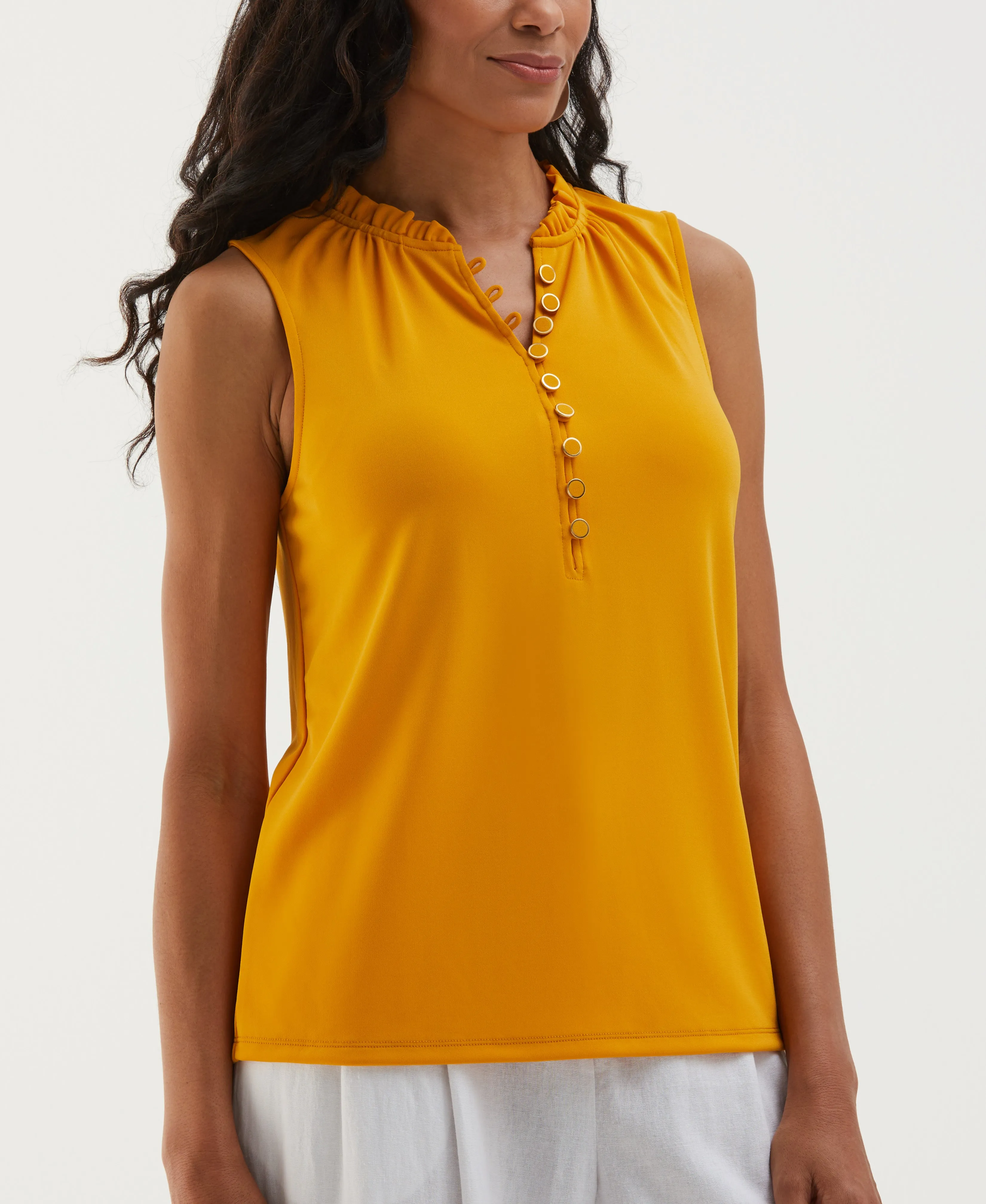 Button Front Ruffle Tank Top