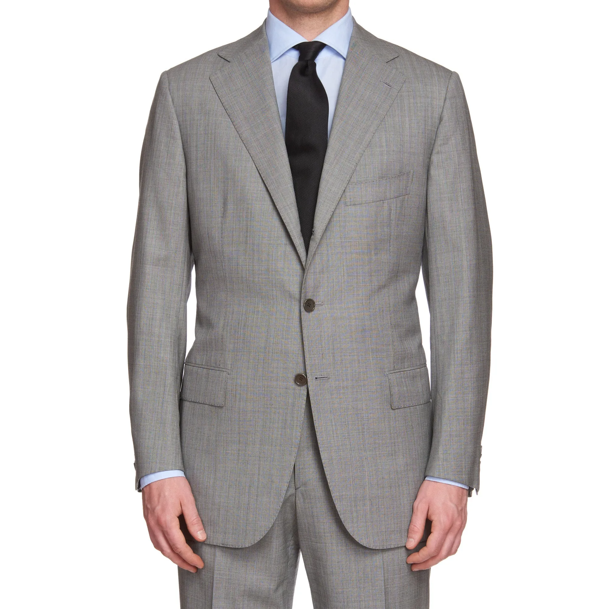 CESARE ATTOLINI Gray Herringbone Striped Wool Super 140's Suit EU 52 US 42