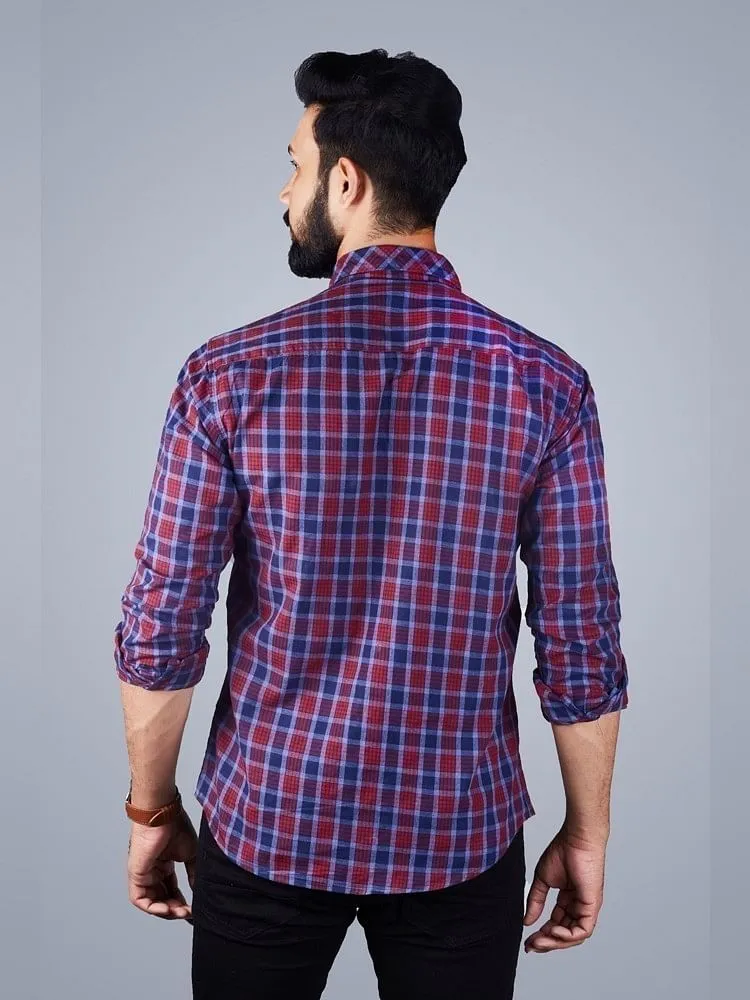 Check Shirt for Men - Checkered Spread Collar