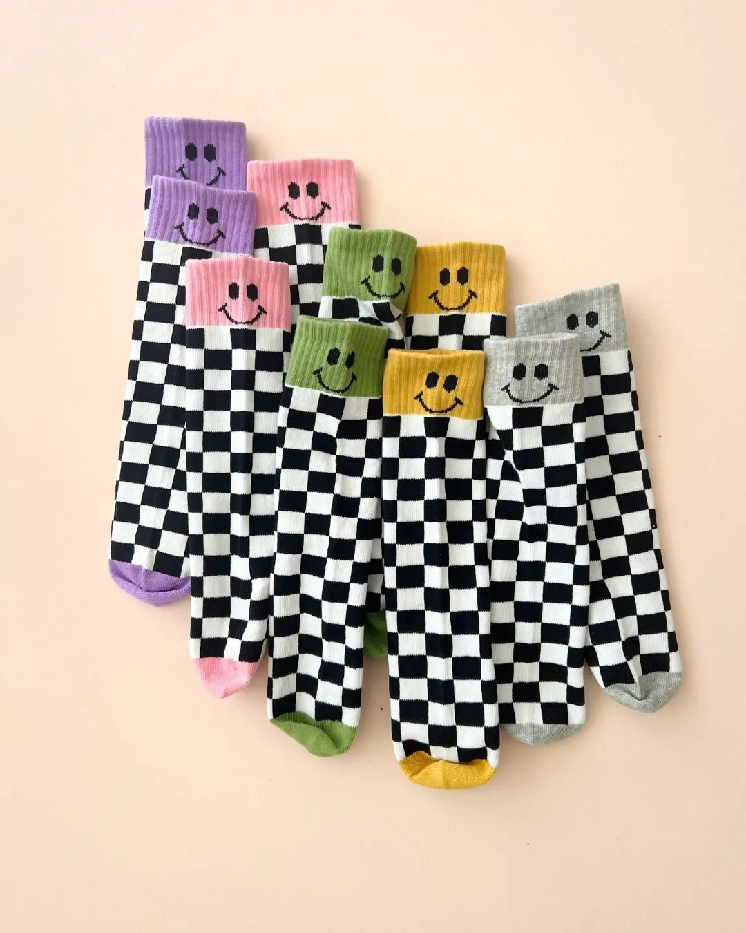 Checkered Smiley Socks, Purple