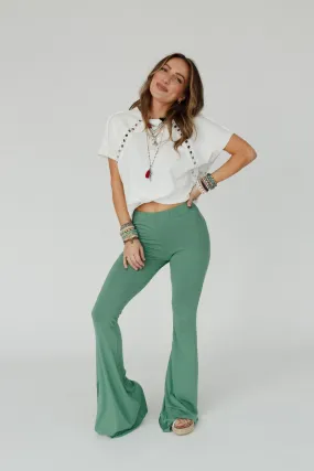 Cher Solid Raw Edge Flare Pant - Sage