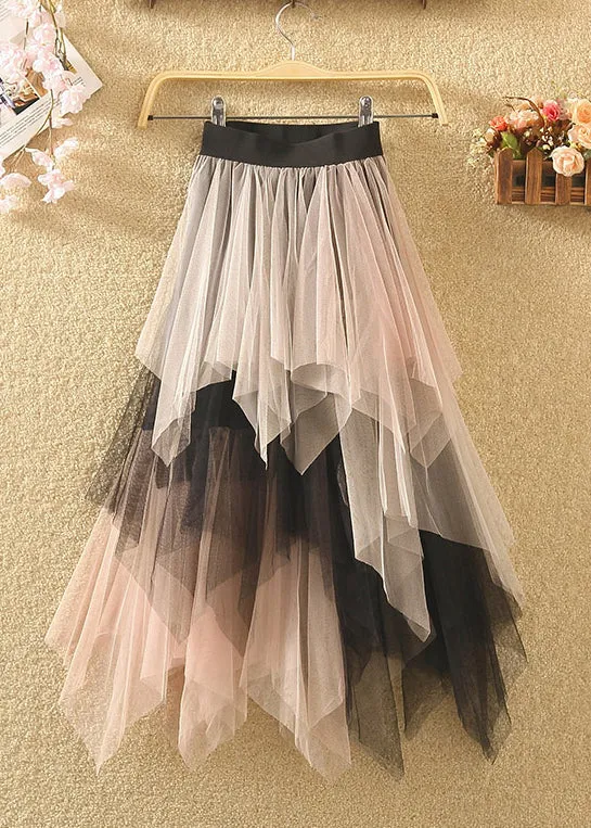 Chic Blue Asymmetrical Elastic Waist Patchwork Tulle Skirts Summer AS1087