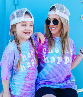 {CHOOSE HAPPY} Mermaid Tie Dye Crew Neck Tee Adult   Youth