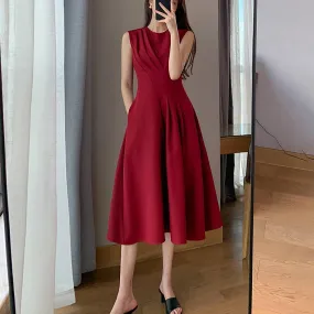 Claret Sleeveless High Waist Fit & Flare Midi Dress