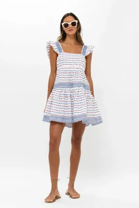 Ellis Blue Smocked Square Neck Mini Dress