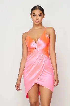 Emerie Satin Cocktail Dress - Neon Pink