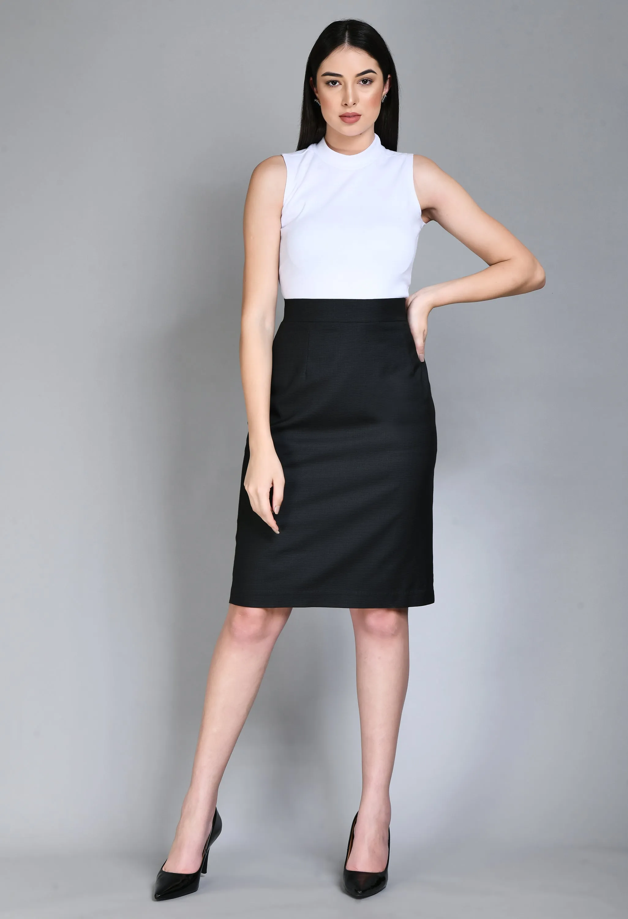 Exude Empathy Checked Pencil Skirt (Black)