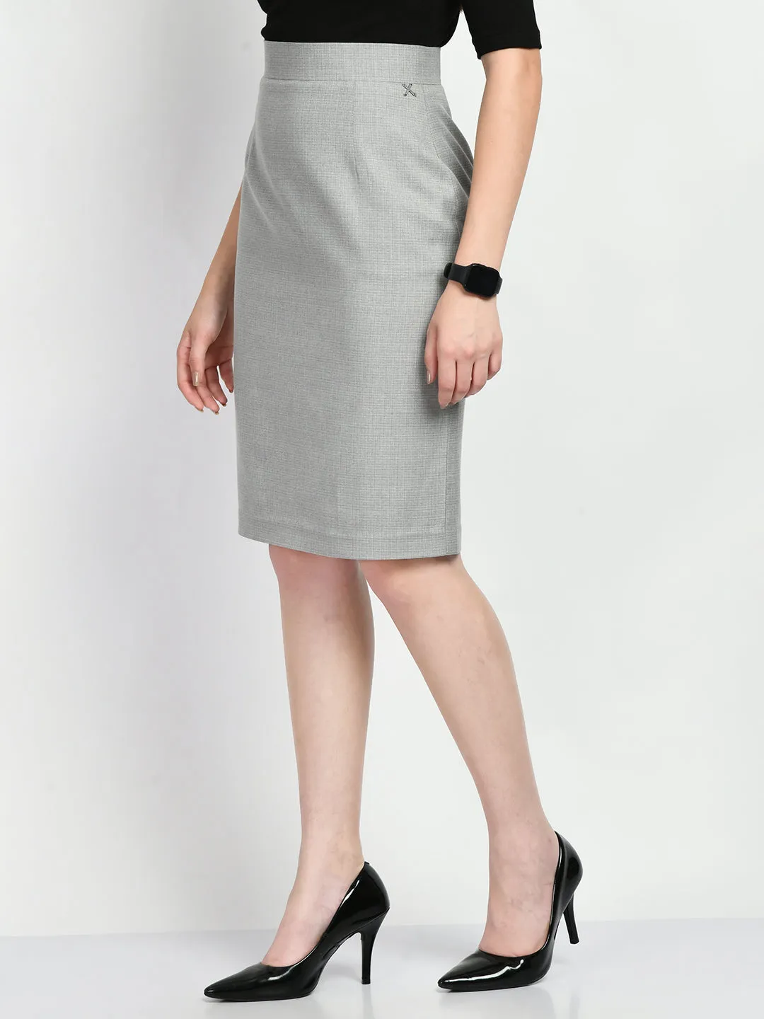 Exude Empathy Checked Pencil Skirt (Grey)