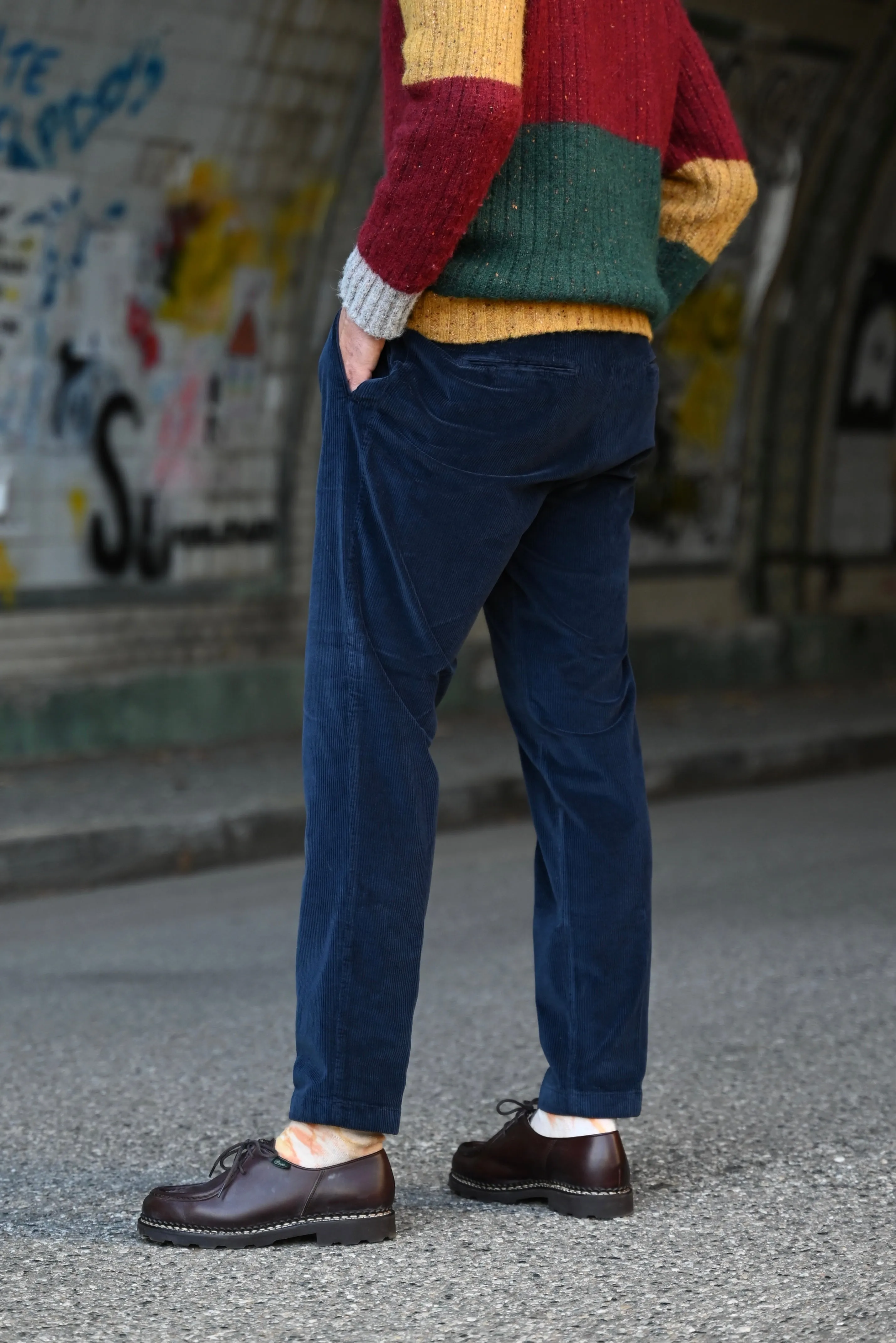 FRESH Corduroy Pleated Chino Pants In Navy