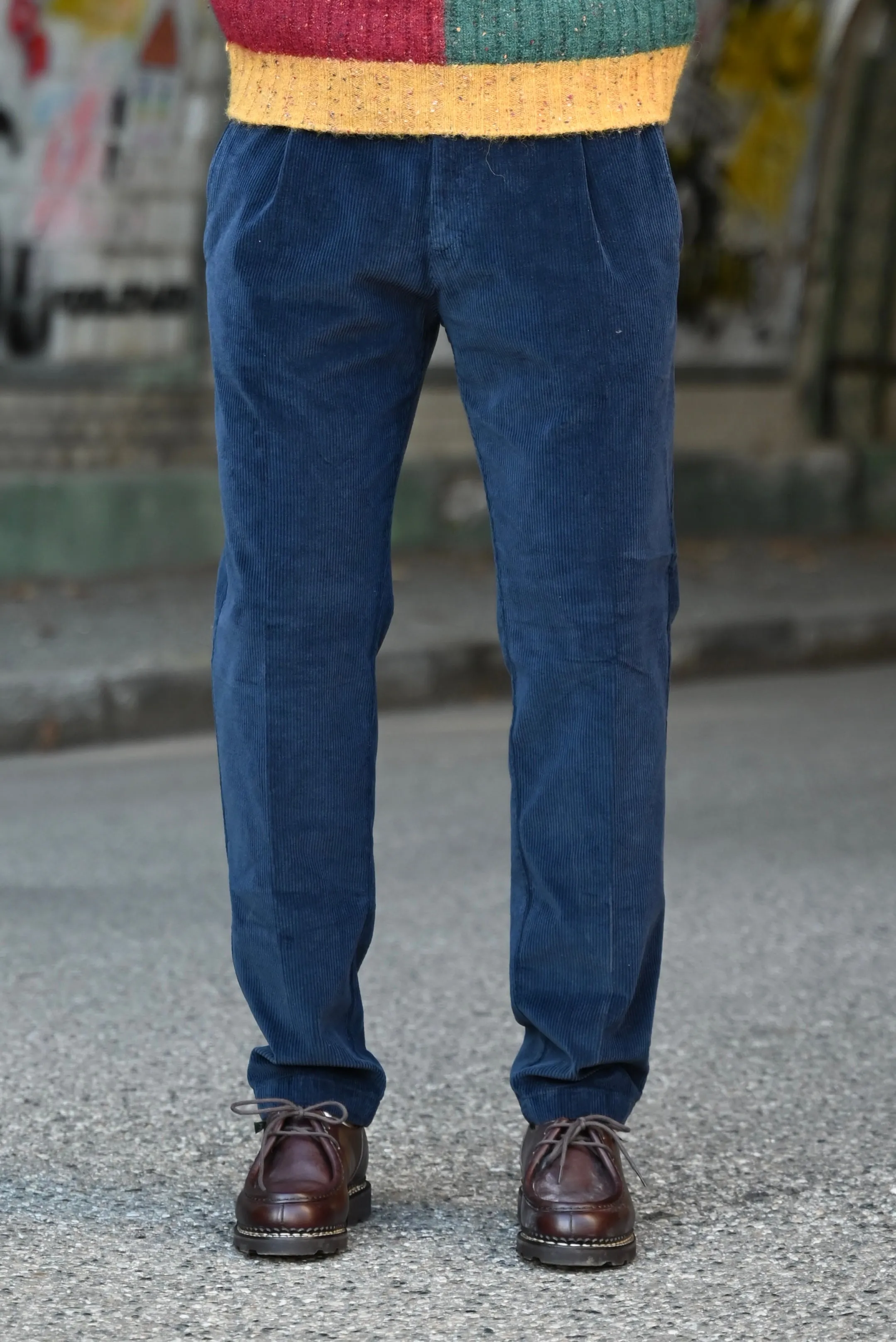 FRESH Corduroy Pleated Chino Pants In Navy