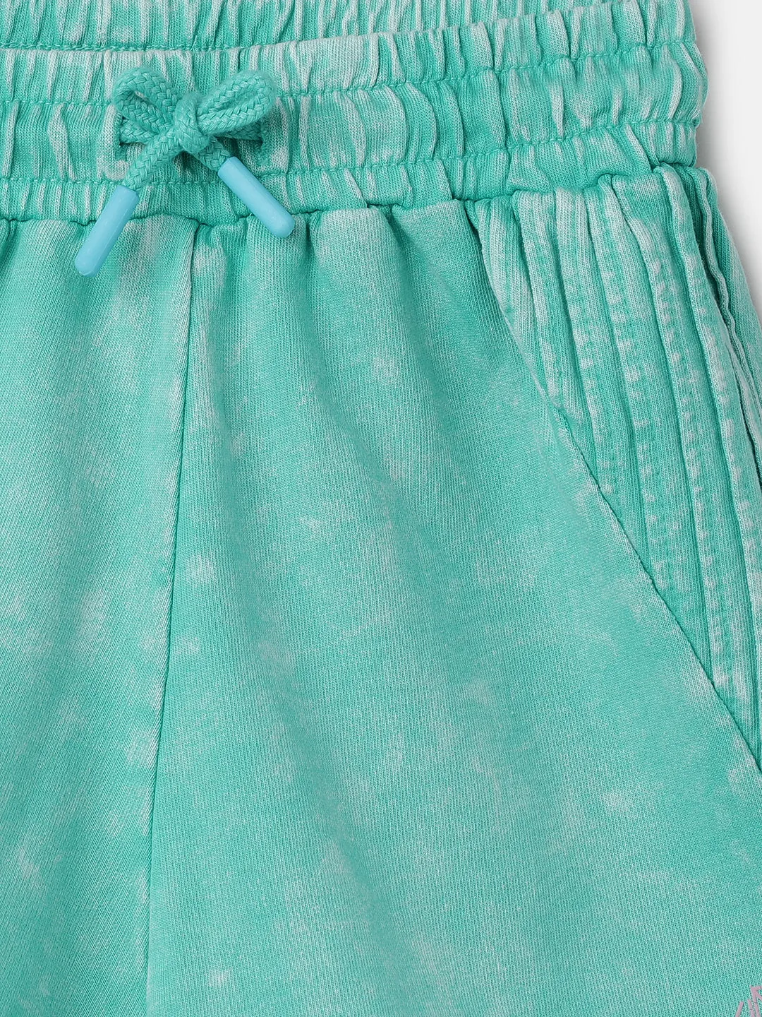 Girls Acid Wash Solid Peacock Green Shorts