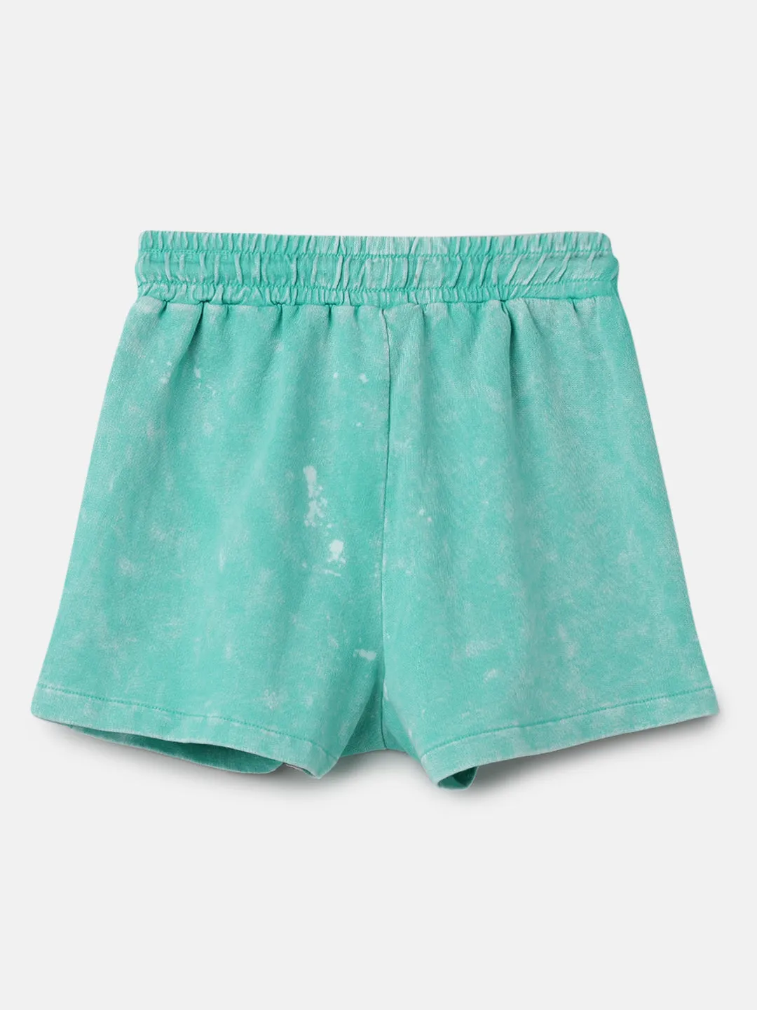 Girls Acid Wash Solid Peacock Green Shorts