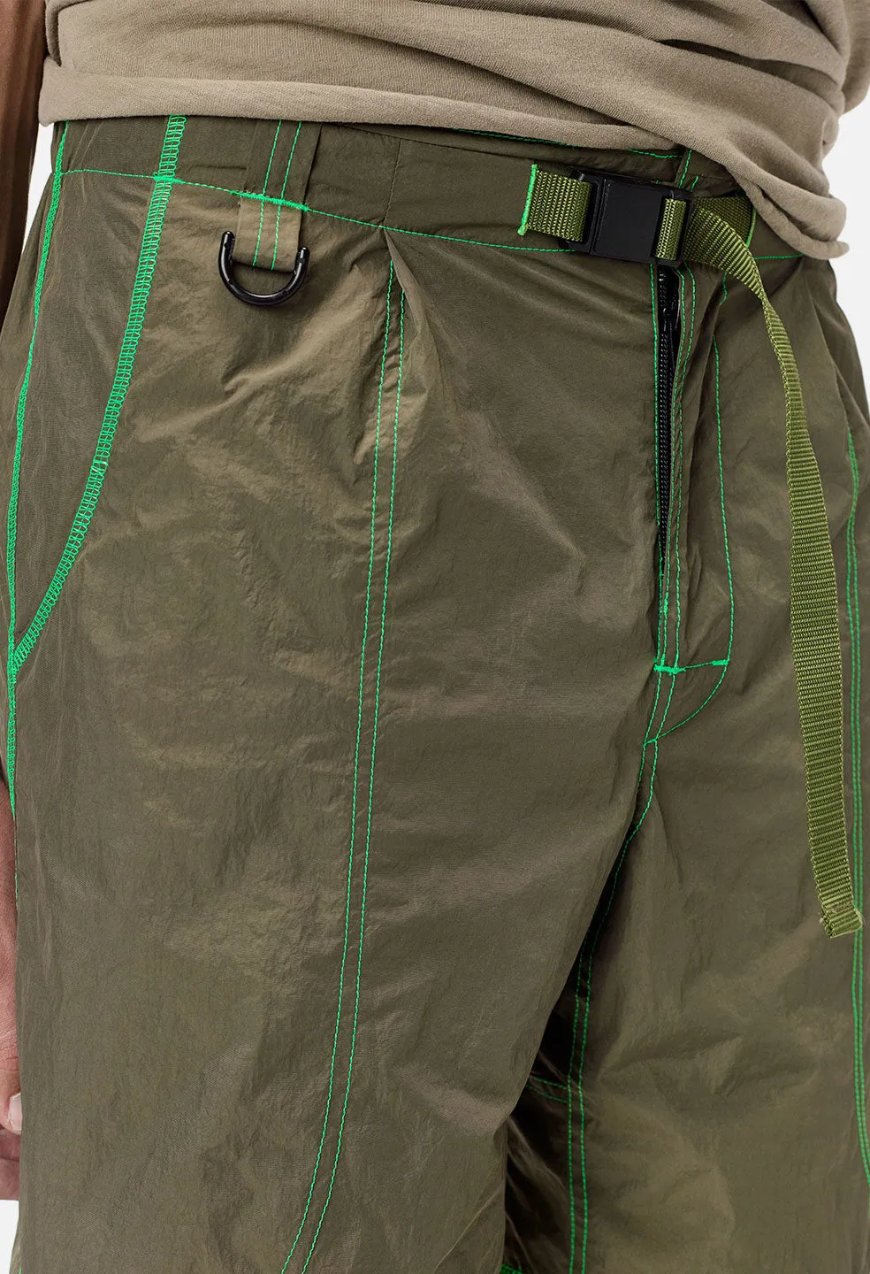 High Shrunk Nylon Mountain Shorts / Olive X Neon Green