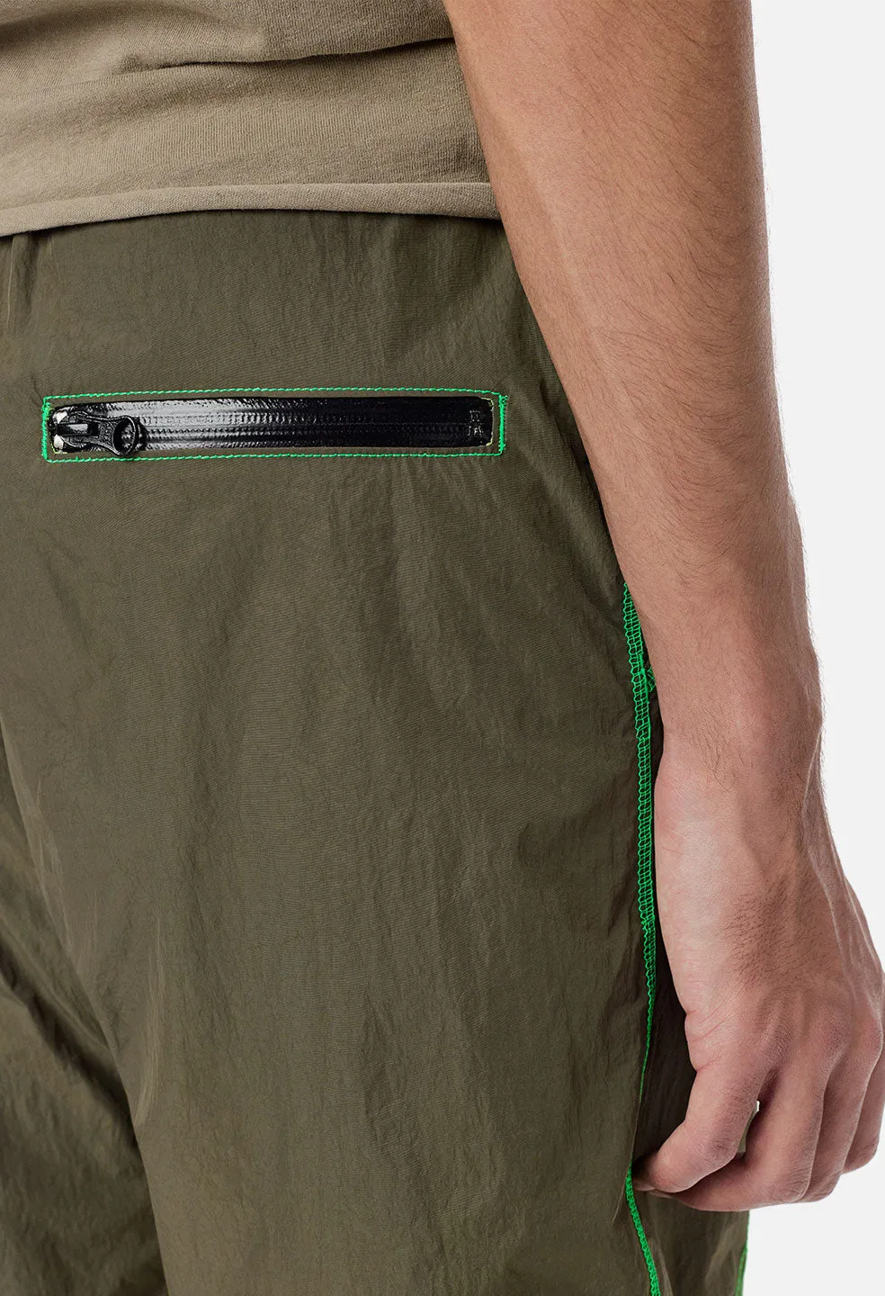 High Shrunk Nylon Mountain Shorts / Olive X Neon Green