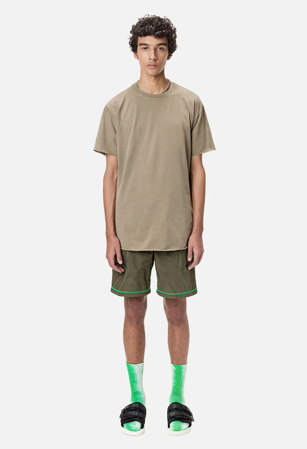 High Shrunk Nylon Mountain Shorts / Olive X Neon Green