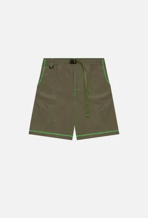 High Shrunk Nylon Mountain Shorts / Olive X Neon Green