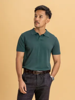 Knit Polo Tee - Emerald Green Open Collar