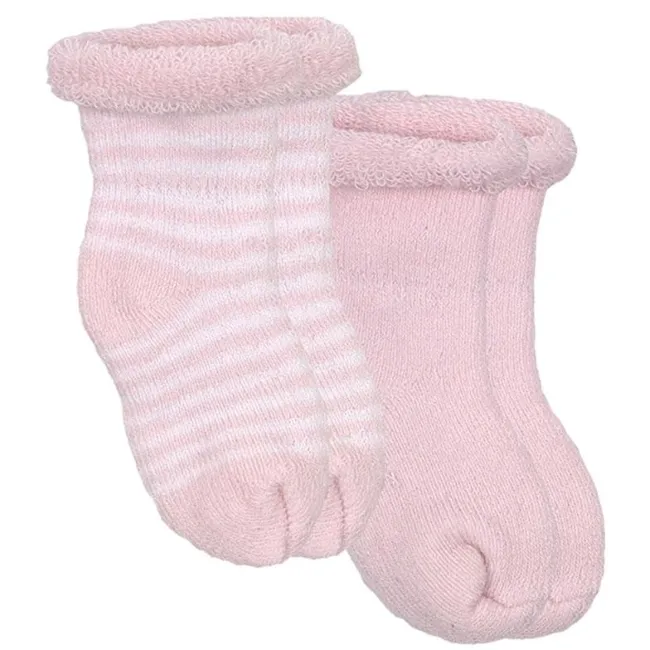 kushies baby terry socks 2pk - pink stripe/solid