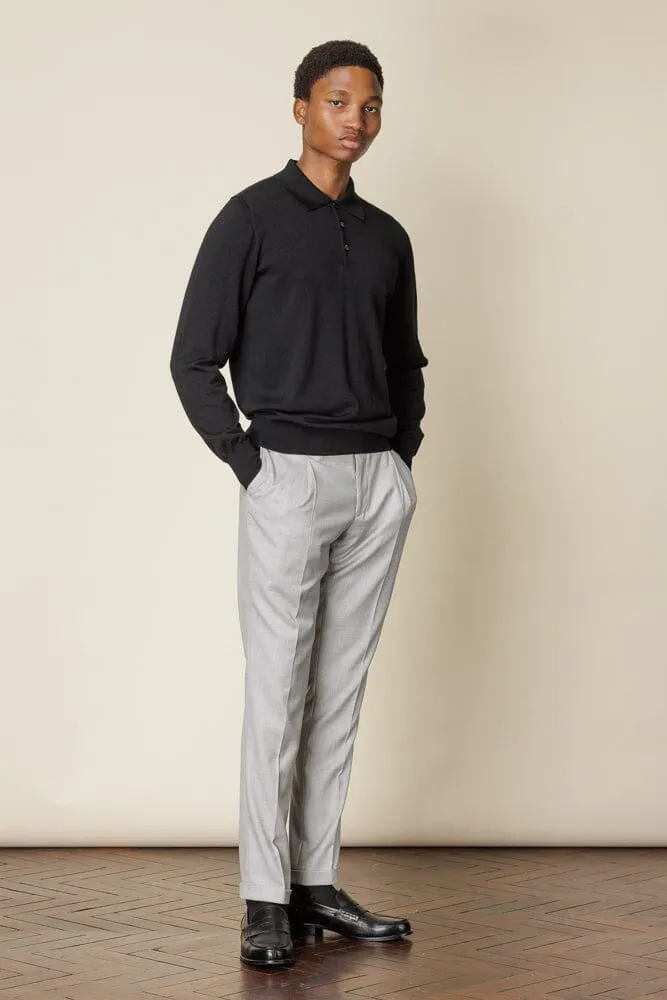 Long Sleeve Polo Merino Wool - Black