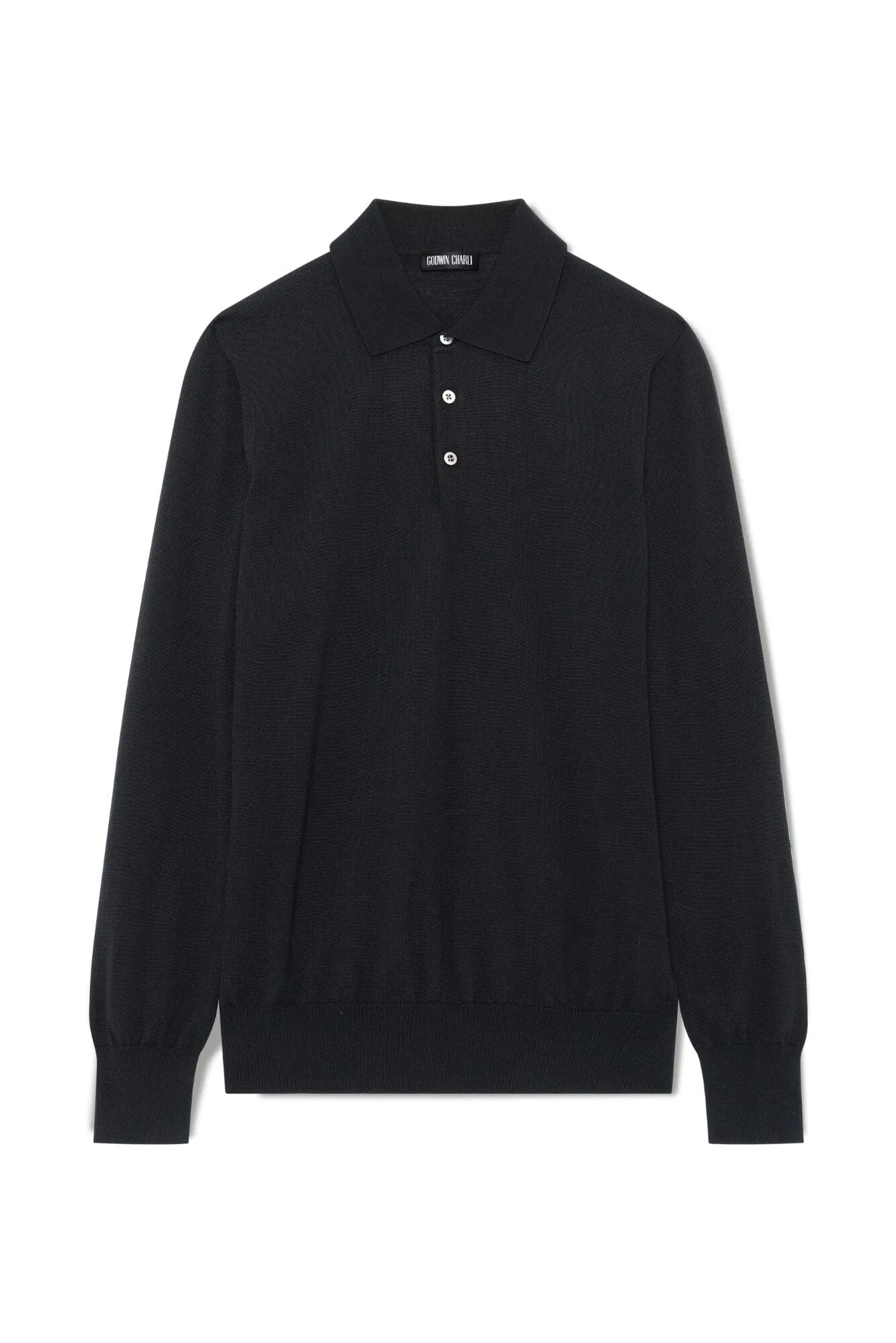 Long Sleeve Polo Merino Wool - Black