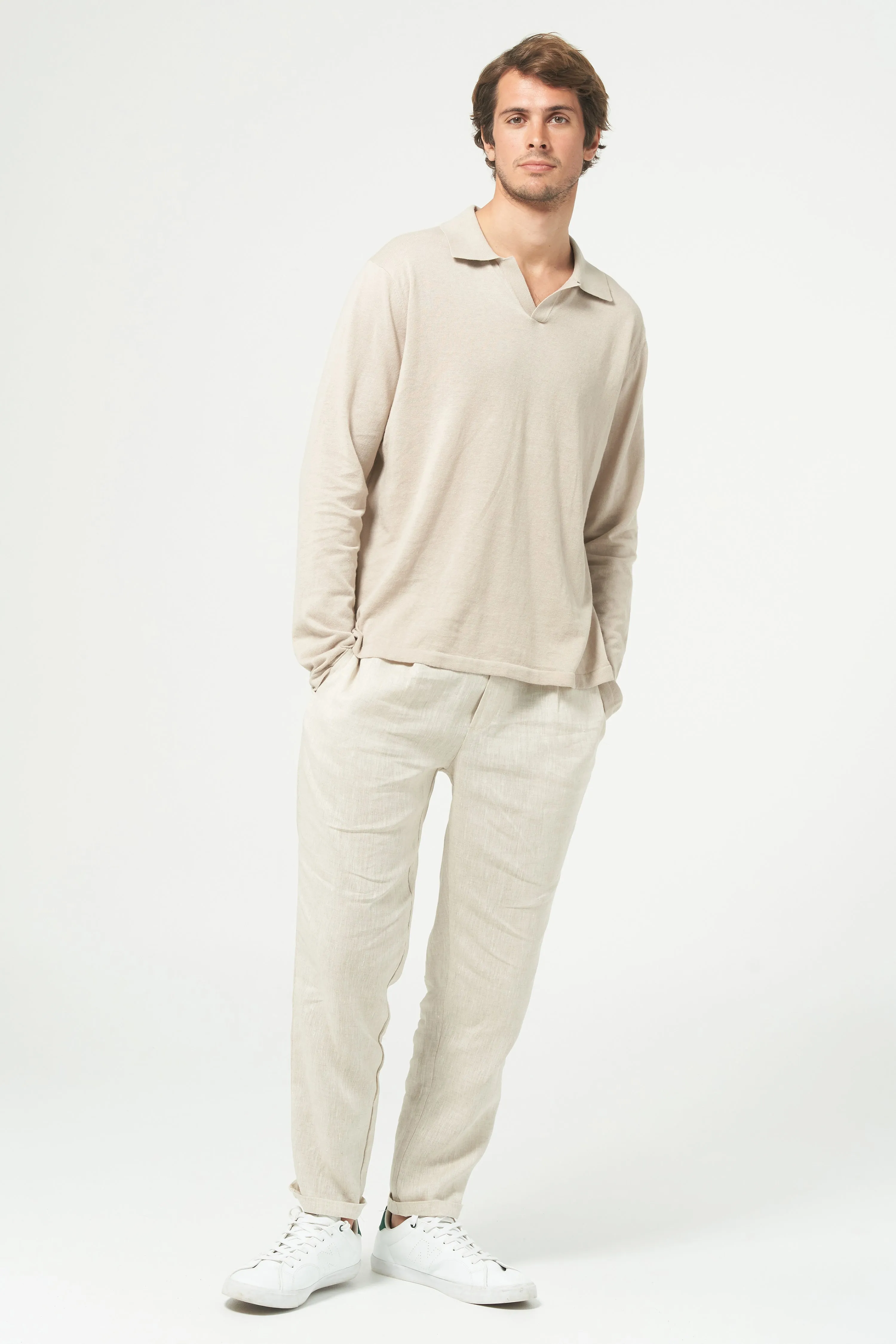 MAVERICK L/S KNITTED POLO - SAND