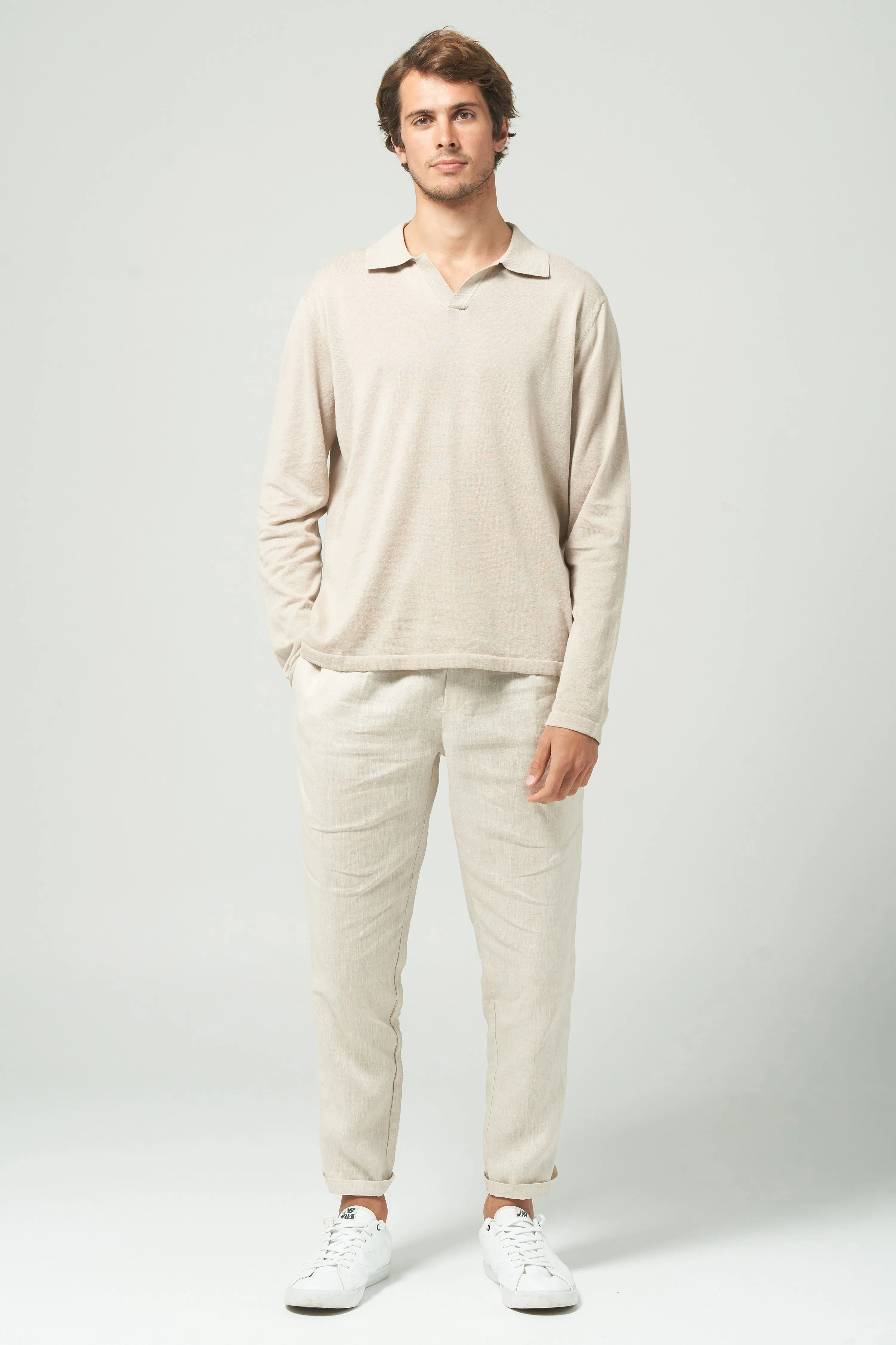 MAVERICK L/S KNITTED POLO - SAND