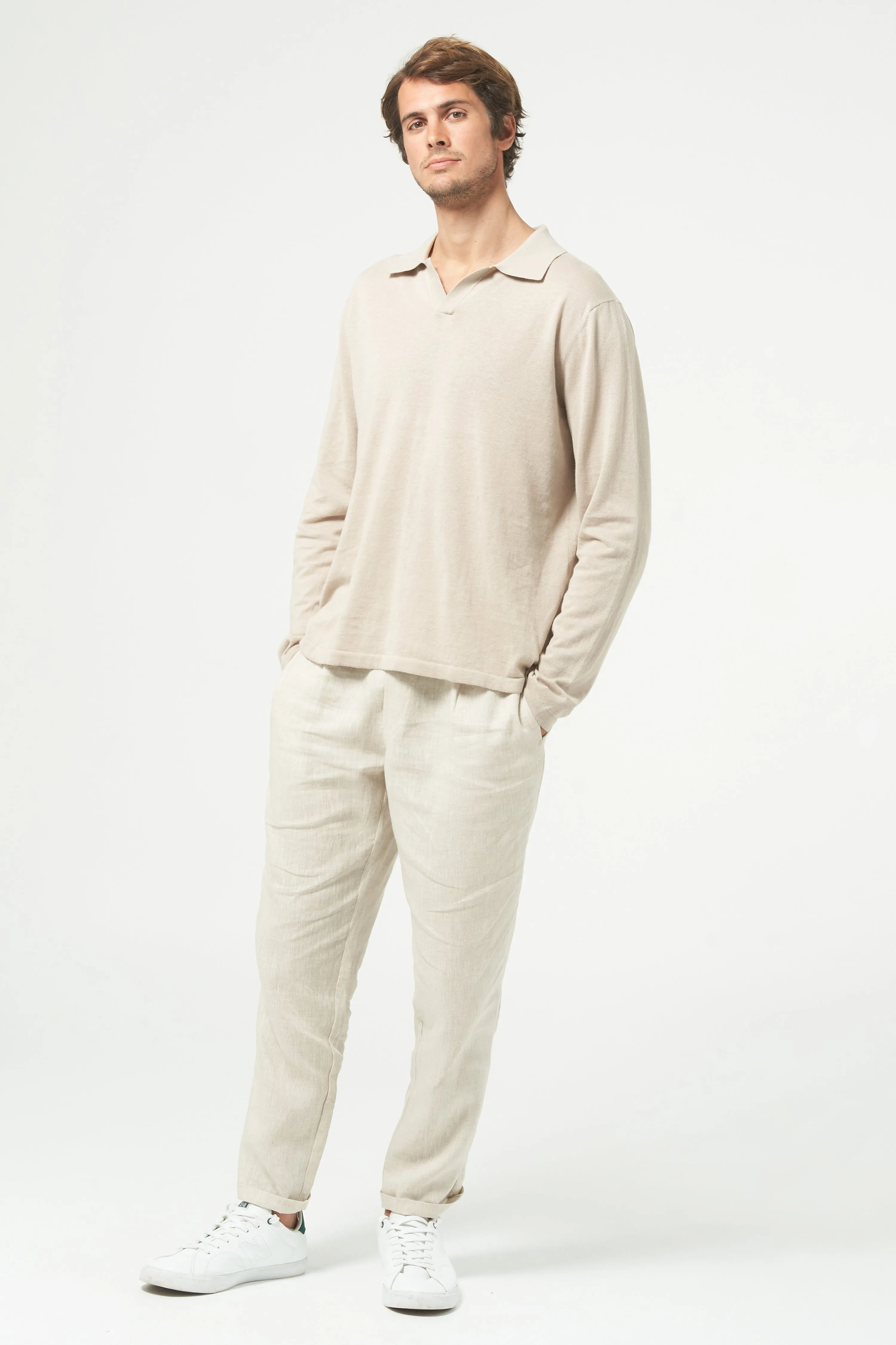 MAVERICK L/S KNITTED POLO - SAND