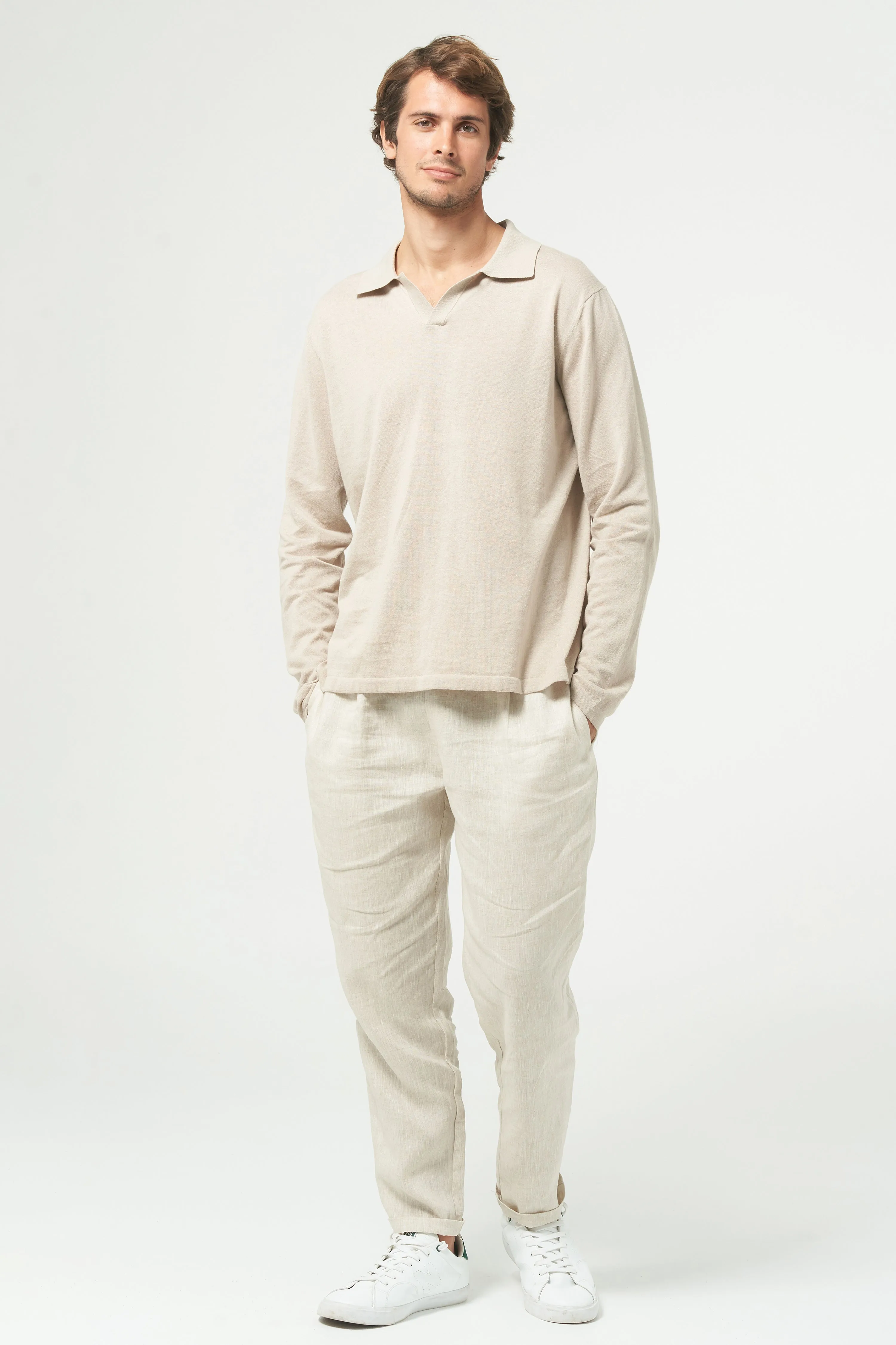 MAVERICK L/S KNITTED POLO - SAND