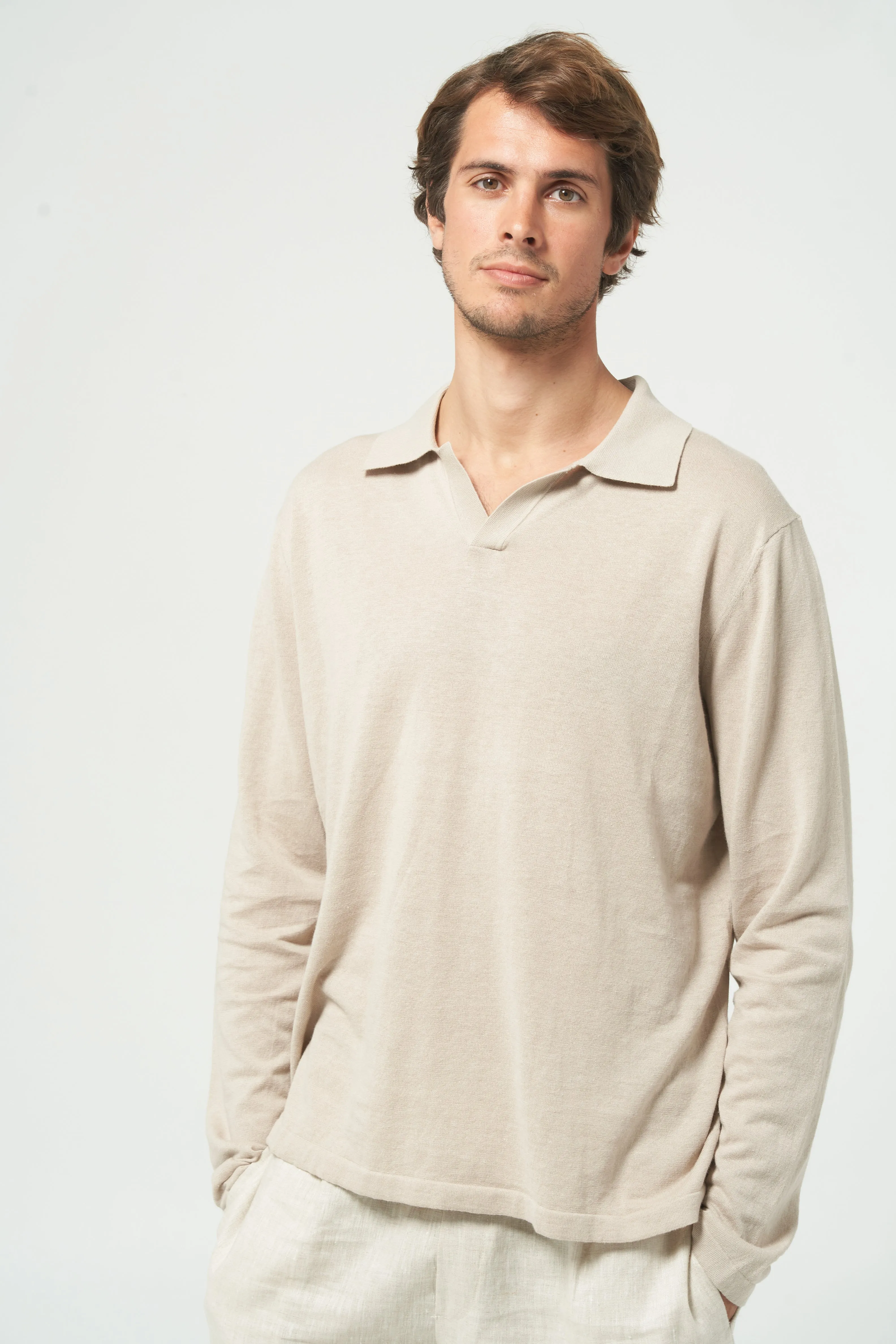 MAVERICK L/S KNITTED POLO - SAND