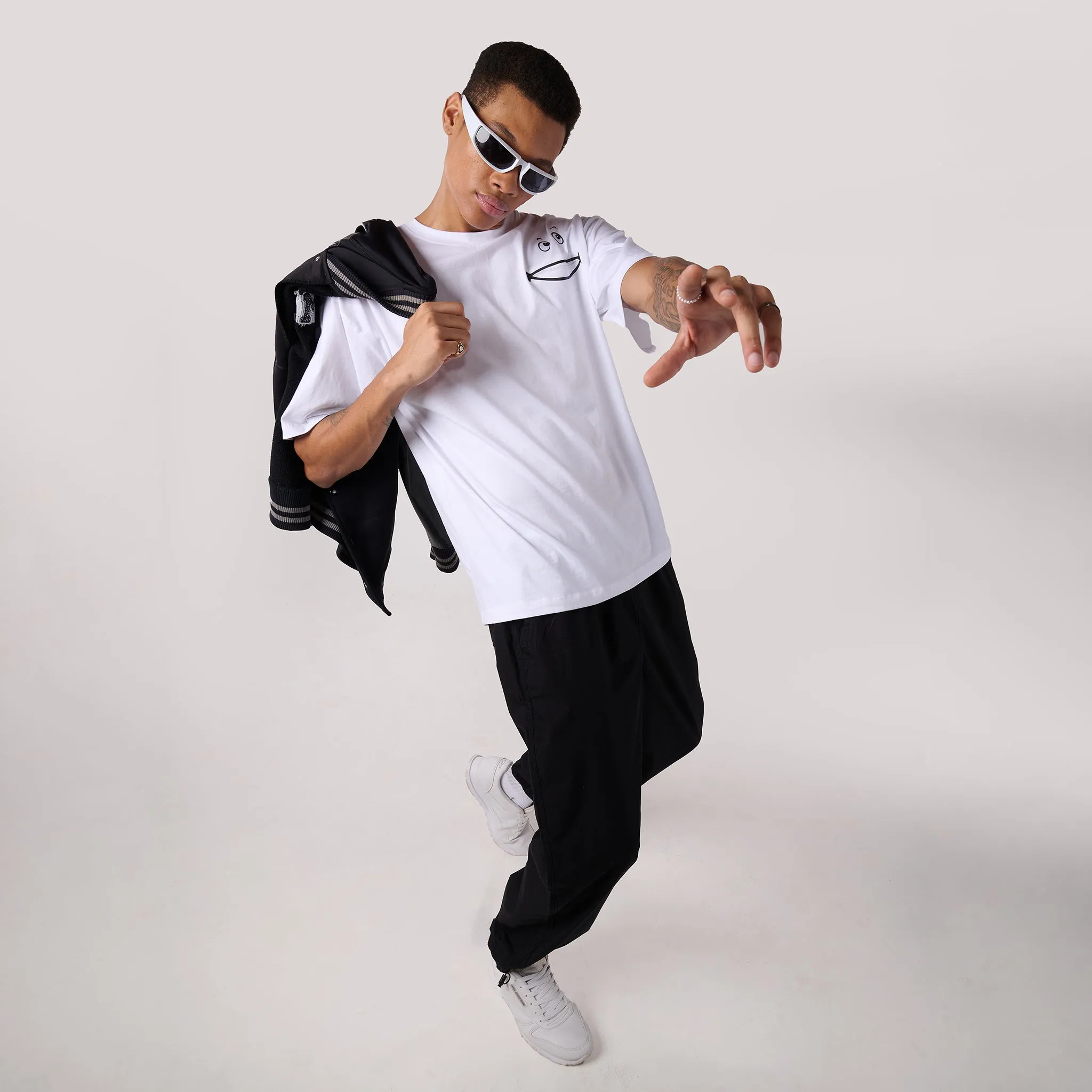 Men's Black Parachute Pants & White Oversized T-Shirt