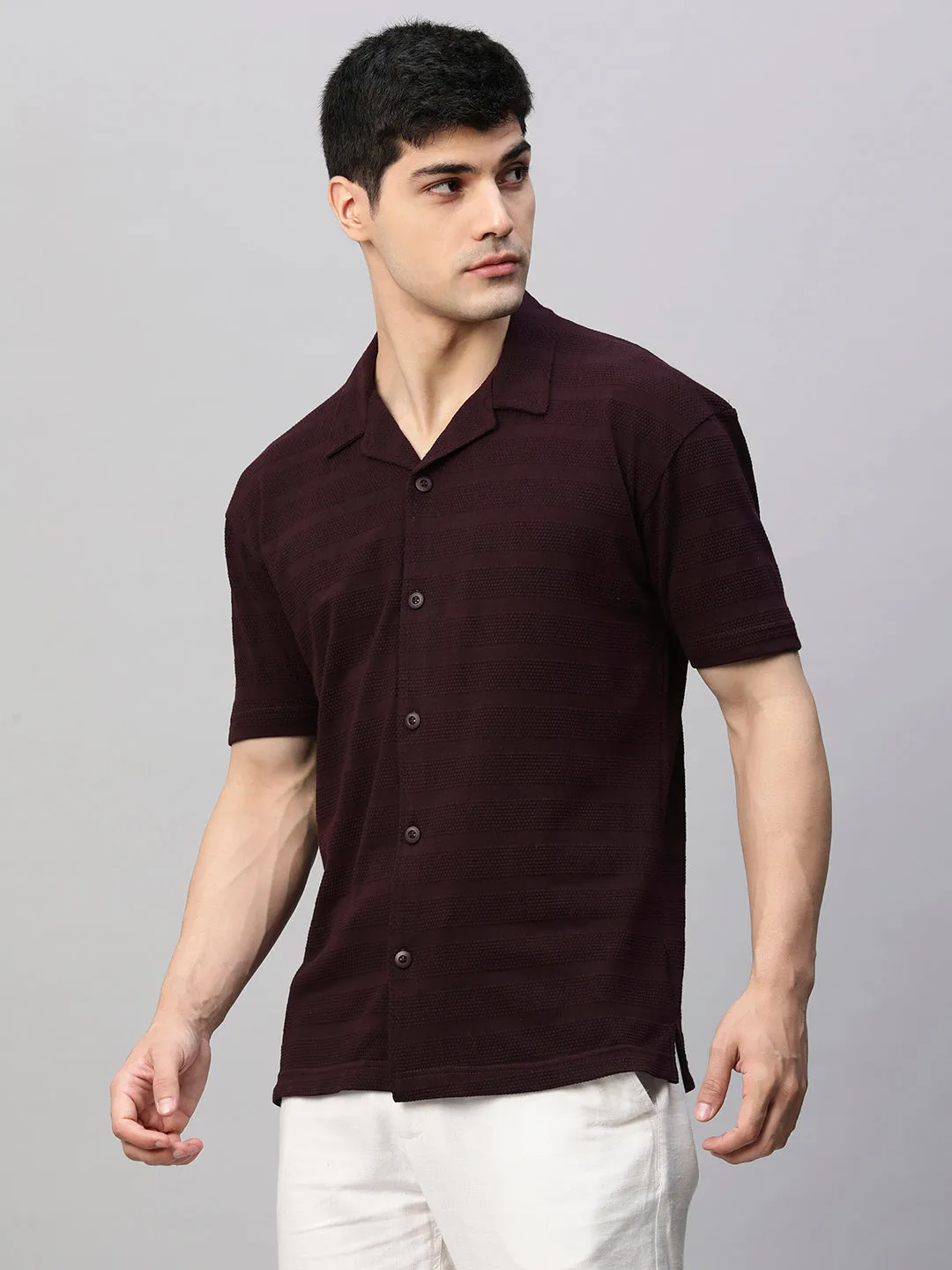 Mens Half Sleeve Resort Shirt - Wine