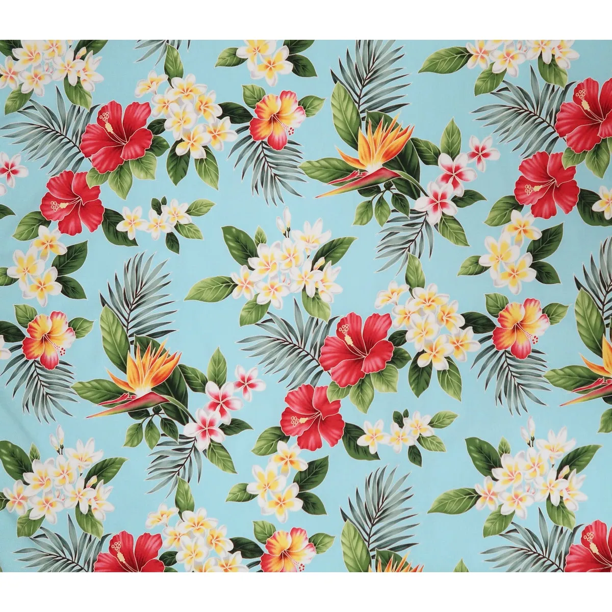 Paradise Hibiscus & Plumeria Hawaiian Fabric - Sky Blue C111T BLU-0016C